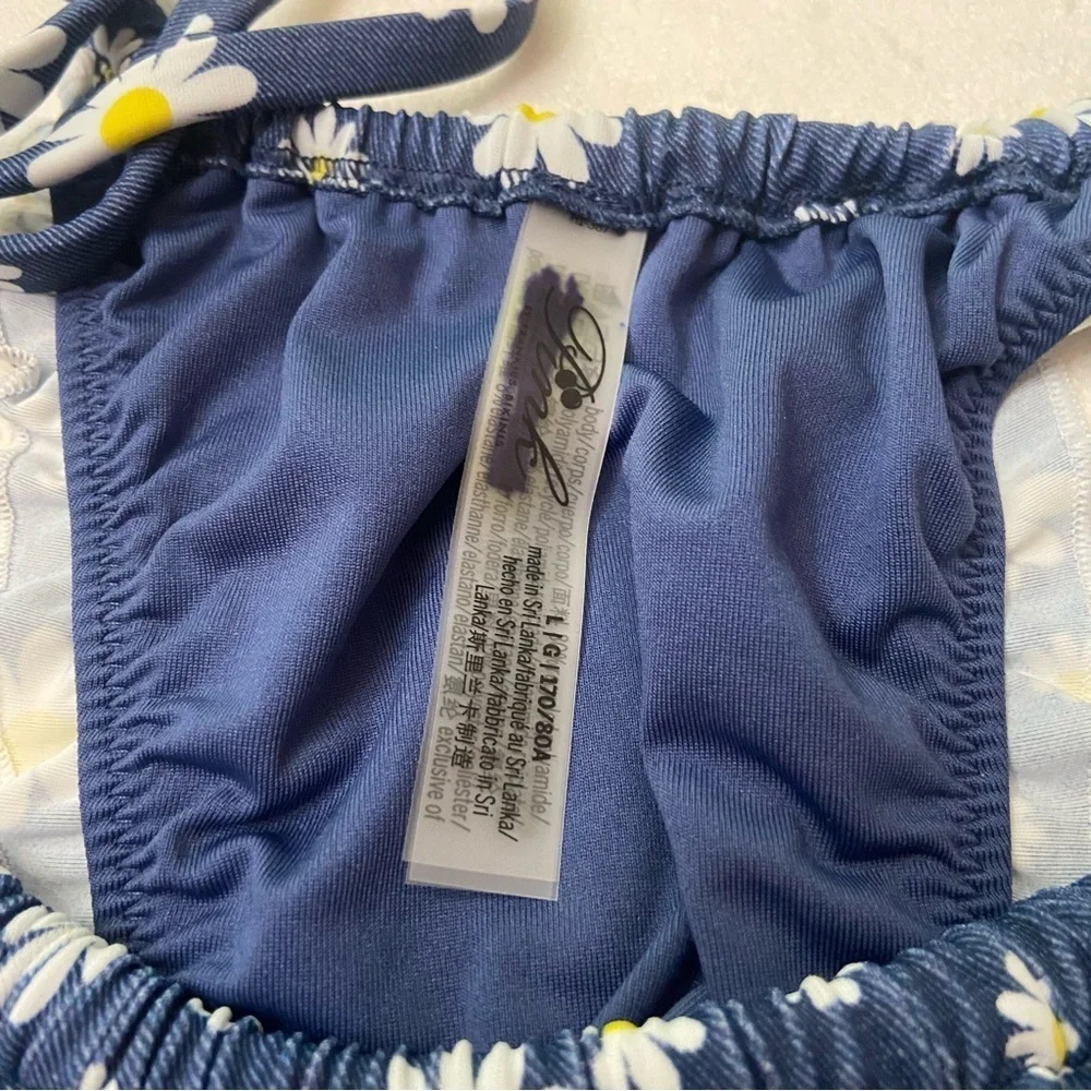 New! PINK x Frankie's Bikinis Blue/White Daisy Reign Bikini Bottom 3733